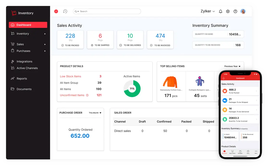 Zoho Inventory Dashboard